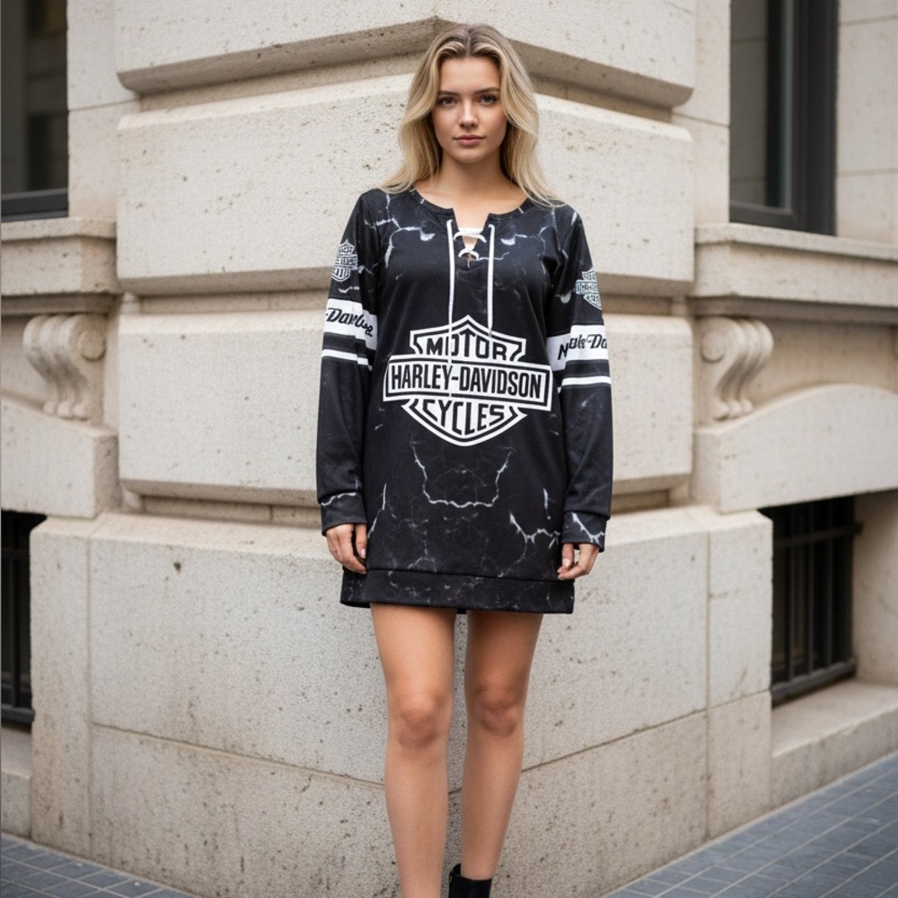 Harley-Davidson Black and White Lace-Up Top